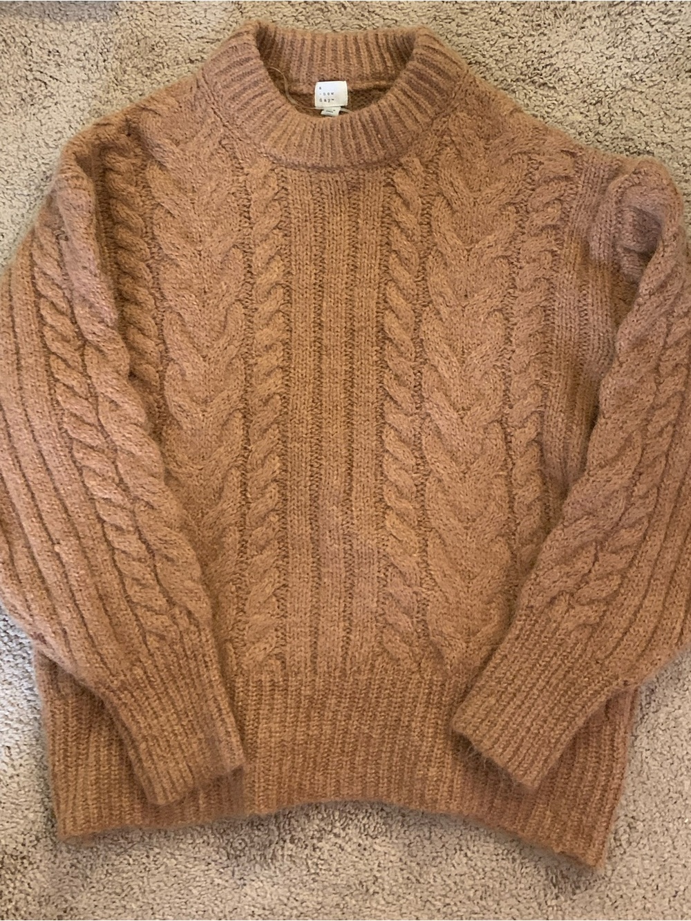 a new day Cable-Knit Crew Sweater in Camel Brown L